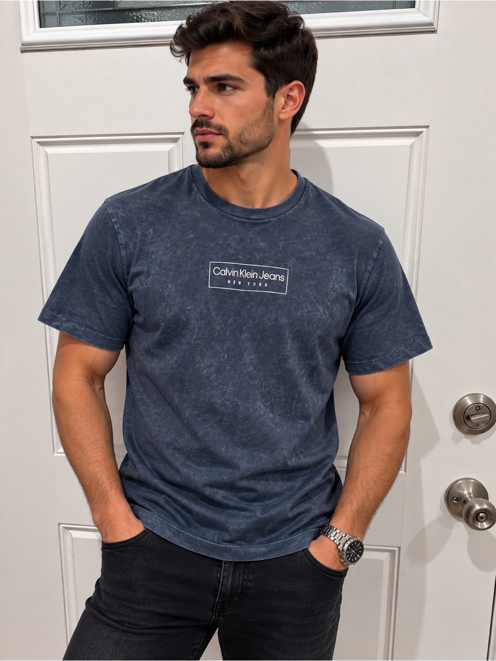 Calvin Klein Jeans Navy Mineral-Wash Logo Tee